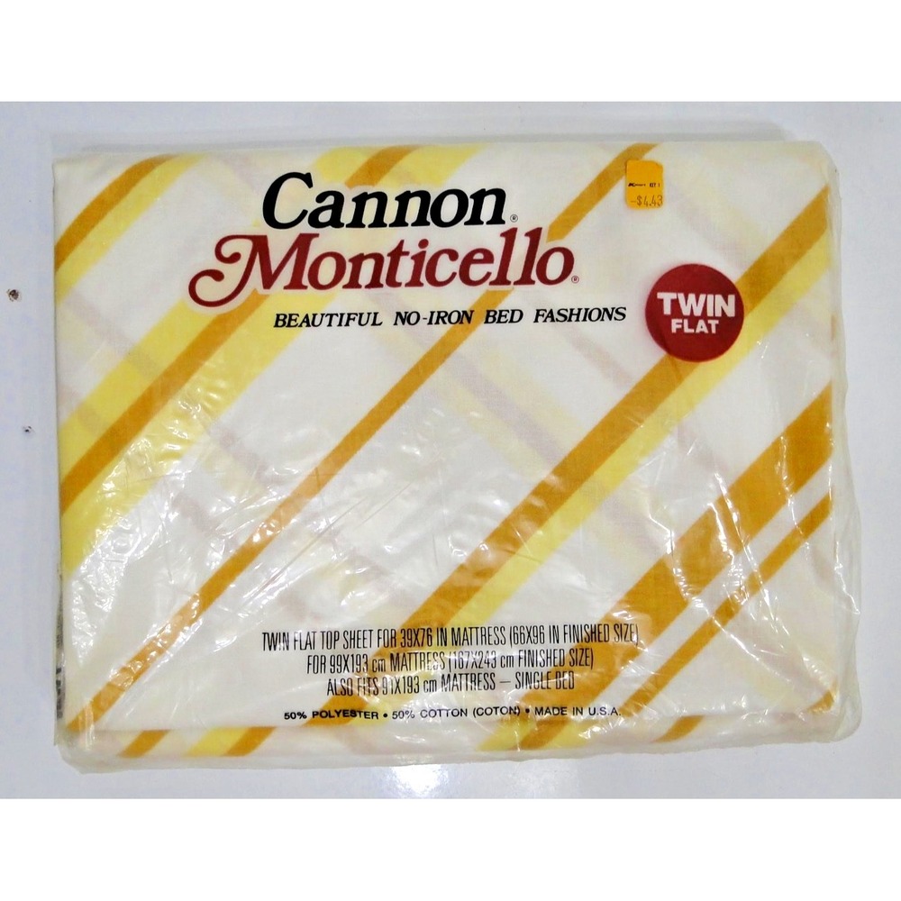 NOS‎ Vtg Cannon Monticello Twin Flat Sheet Diagonal Fantasy Stripes 50/50